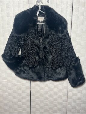 Laundry By Shelli Segal Black Faux Fur Trim Cropped Jacket